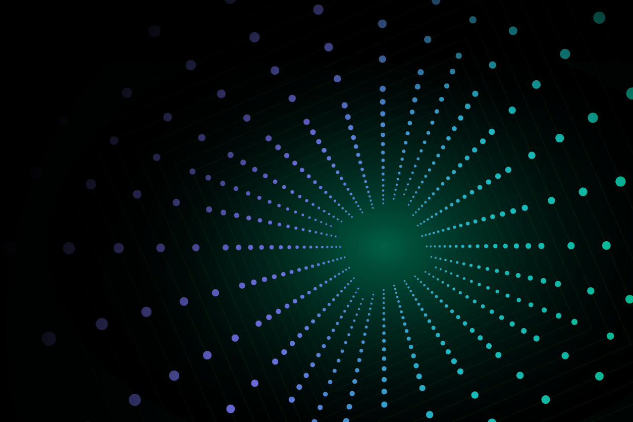 green dots radiating out from a central point on a black background